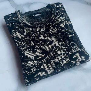 XS Express Black and Ivory Lace Printed Sweater